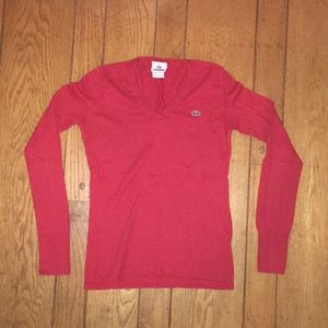 Boys Red Lacoste V Neck Sweater